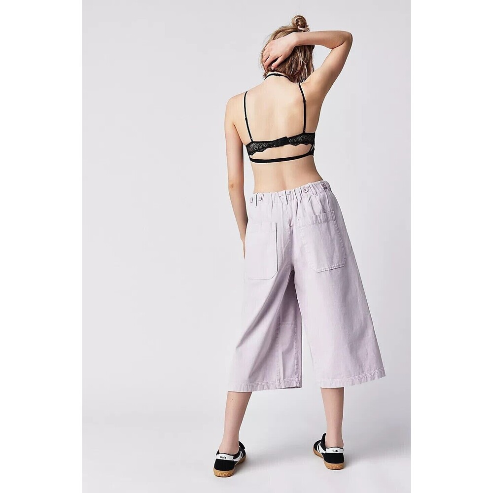 Free People Hard Rain Gaucho Pants Cropped Lavender Wide-Leg Cotton S-4 286785 - Picture 4 of 9